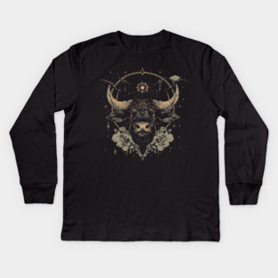 Taurus Zodiac - Art Nouveau Line Art Gold Kids Long Sleeve T-Shirt