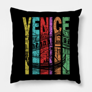 Venice Italy - Retro Letters - Pastel Vintage Pillow