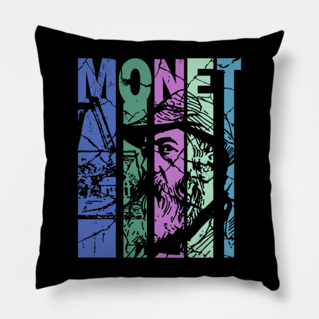 Claude Monet - Retro Letters - Pastel Vintage Pillow by TuncGK