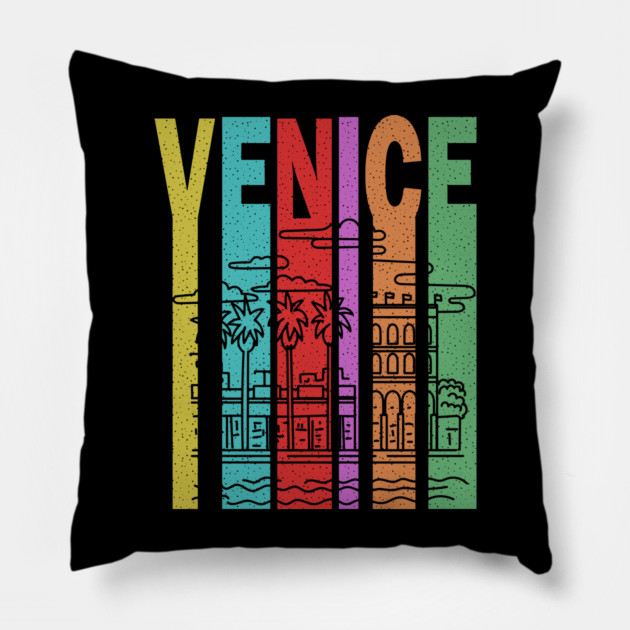 Venice Beach California - Retro Letters - Pastel Vintage Pillow by TuncGK