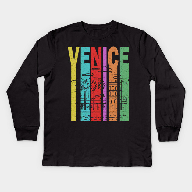 Venice Beach California - Retro Letters - Pastel Vintage Kids Long Sleeve T-Shirt by TuncGK