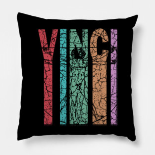 Vitruvian Man by Da Vinci - Retro Letters - Pastel Vintage Pillow