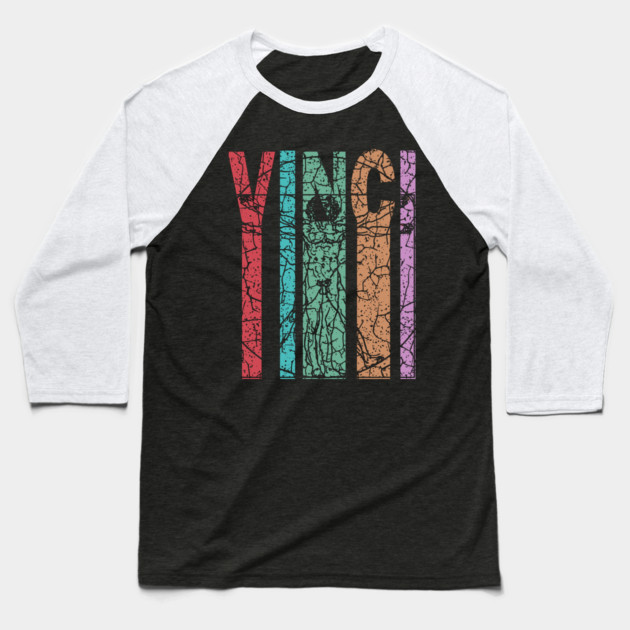 Vitruvian Man by Da Vinci - Retro Letters - Pastel Vintage Baseball T-Shirt by TuncGK
