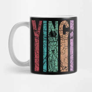 Vitruvian Man by Da Vinci - Retro Letters - Pastel Vintage Mug