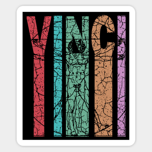 Vitruvian Man by Da Vinci - Retro Letters - Pastel Vintage Magnet by TuncGK