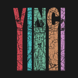 Vitruvian Man by Da Vinci - Retro Letters - Pastel Vintage T-Shirt