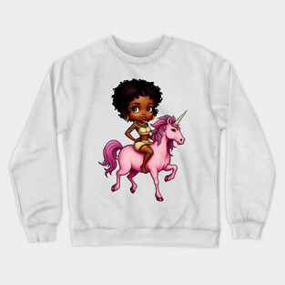 Black Girl Riding Unicorn Crewneck Sweatshirt