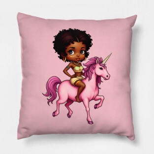 Black Girl Riding Unicorn Pillow