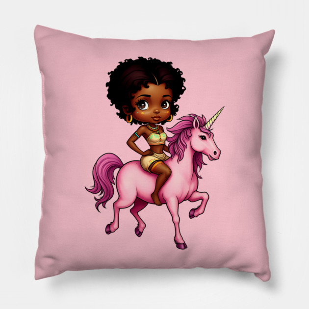 Black Girl Riding Unicorn Pillow by UrbanLifeApparel