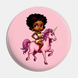 Black Girl Riding Unicorn Pin