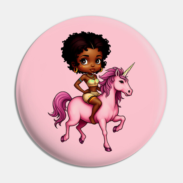Black Girl Riding Unicorn Pin by UrbanLifeApparel