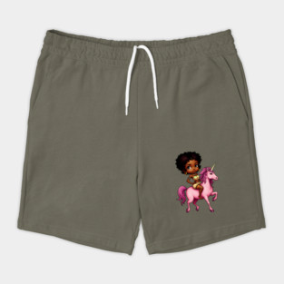 Black Girl Riding Unicorn Shorts