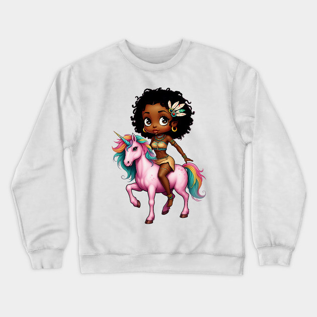 Black Girl Riding Unicorn Crewneck Sweatshirt by UrbanLifeApparel
