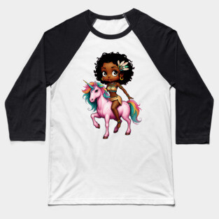 Black Girl Riding Unicorn Baseball T-Shirt