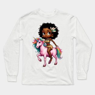 Black Girl Riding Unicorn Long Sleeve T-Shirt