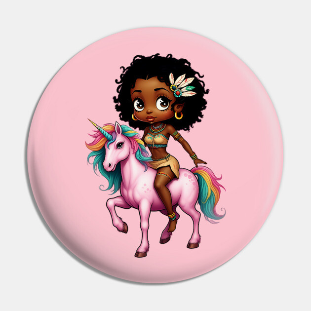 Black Girl Riding Unicorn Pin by UrbanLifeApparel