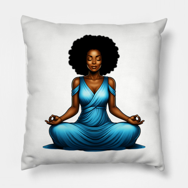 Black Woman Meditating Pillow by UrbanLifeApparel