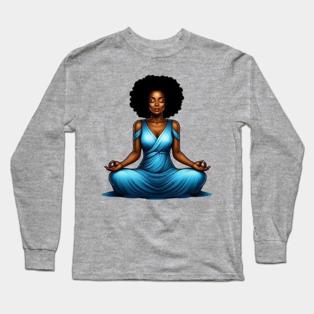 Black Woman Meditating Long Sleeve T-Shirt by UrbanLifeApparel