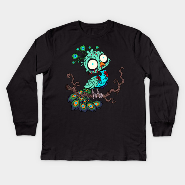 Zombie Peacock Kids Long Sleeve T-Shirt by H. R. Sinclair