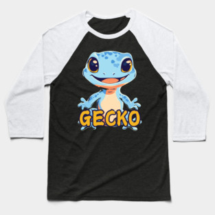 Funny Colorful Gecko - Neon Retro Baseball T-Shirt