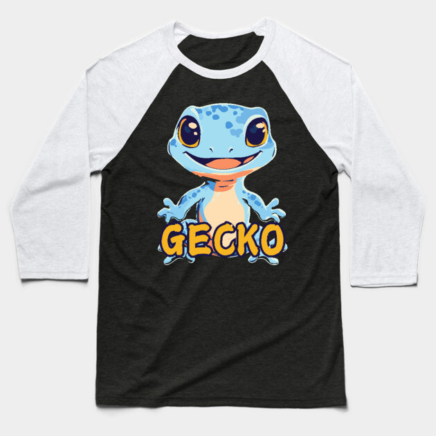 Funny Colorful Gecko - Neon Retro Baseball T-Shirt by TuncGK