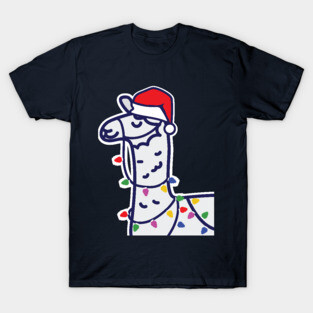 Christmas Llama with Santa Hat T-Shirt