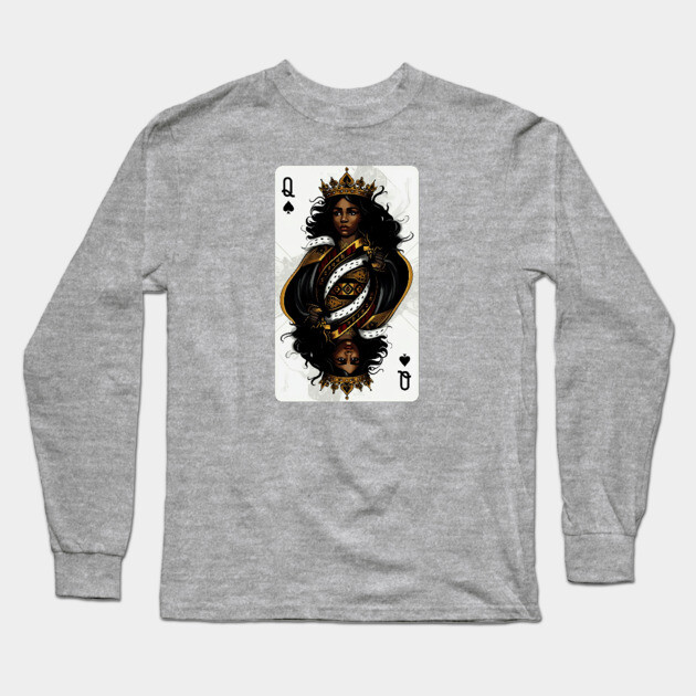 Black Queen of Spades Long Sleeve T-Shirt by UrbanLifeApparel