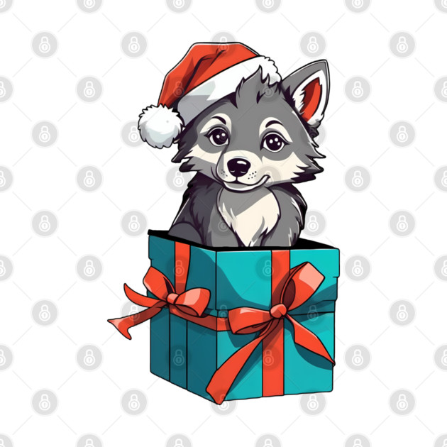 Wolf Santa Puppy in Gift Box by WolfMerrik