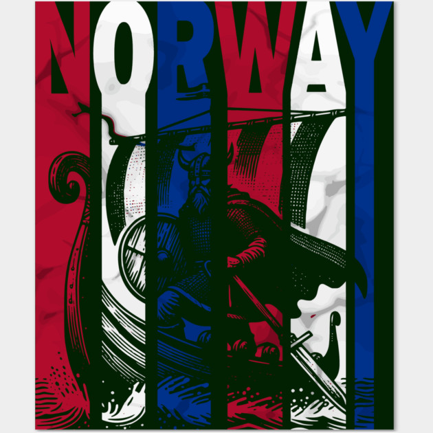 Norwegian Flag Retro Colors Viking Wall Art by TuncGK