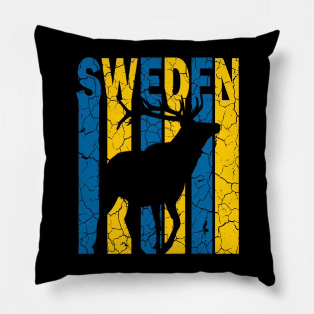 Sweden Flag - Reindeer Retro Pillow by TuncGK