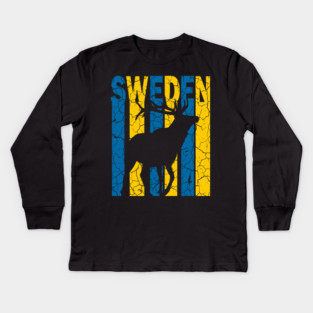 Sweden Flag - Reindeer Retro Kids Long Sleeve T-Shirt