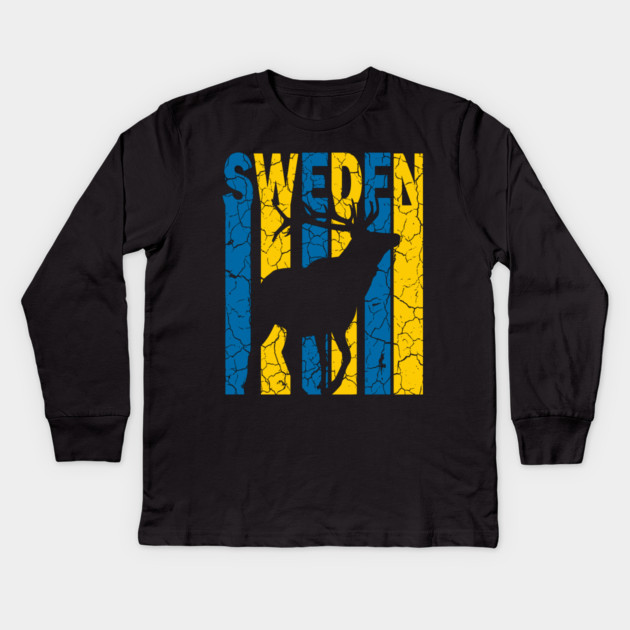 Sweden Flag - Reindeer Retro Kids Long Sleeve T-Shirt by TuncGK