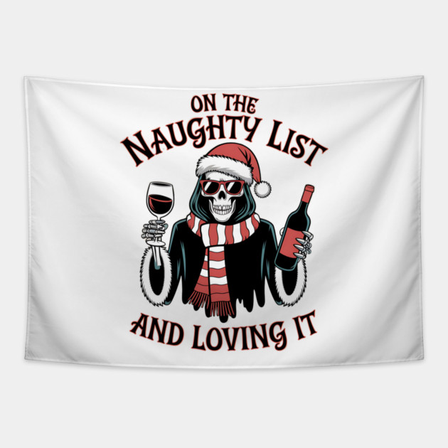 On The Naughty List Grim Reaper Christmas Tapestry by MCALTees