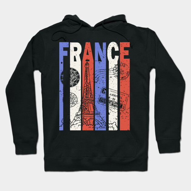 France Flag - Retro City Souvenir Hoodie by TuncGK