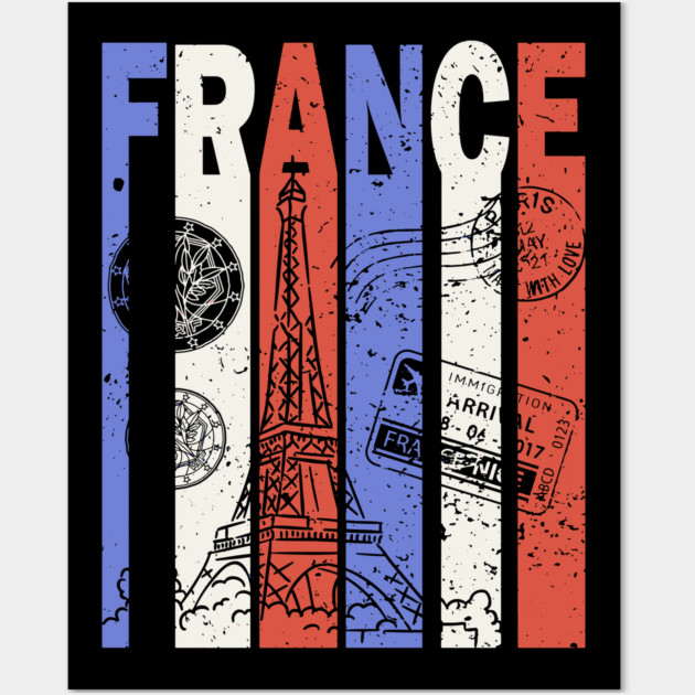 France Flag - Retro City Souvenir Wall Art by TuncGK