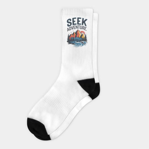 Seek Adventure: Perfect Vacation, Camping, and Hiking for Nature and Adventure Lovers Socks by Pixel Threads 
