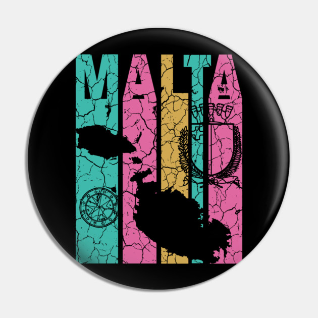 Pastel Retro Maltese Map & Flag Pin by TuncGK