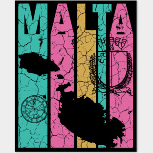 Pastel Retro Maltese Map & Flag Posters and Art