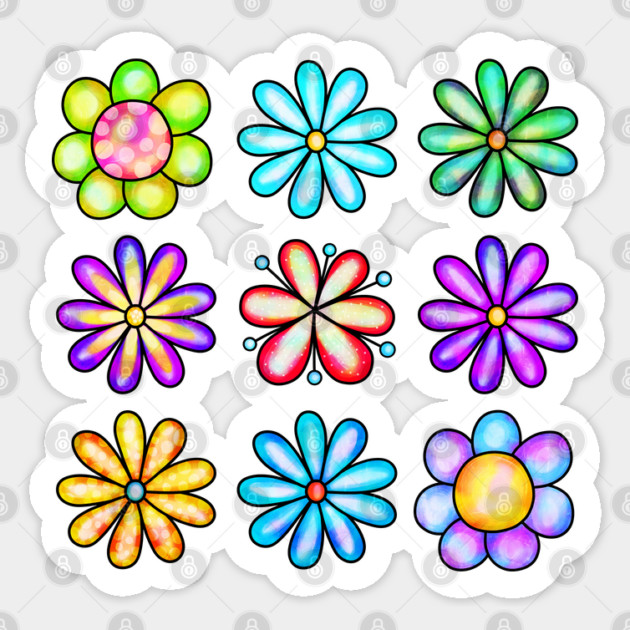 Doodled Flowers, Pretty Fleurs, Colorful Petals Array Sticker by Luxinda