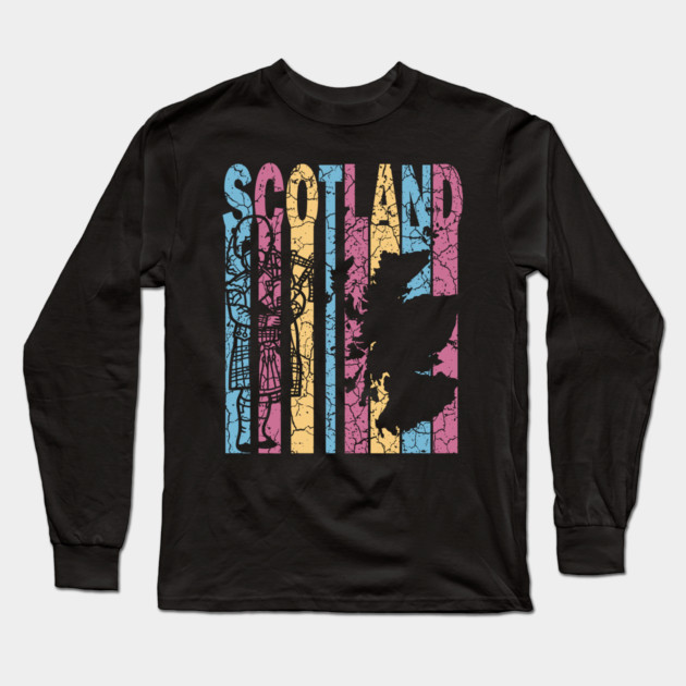 Scotland Retro Pastel Map & Flag Long Sleeve T-Shirt by TuncGK