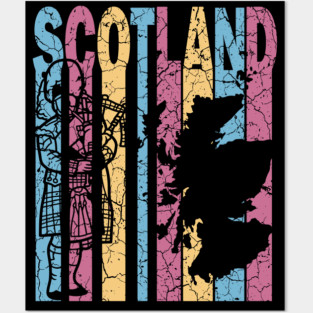 Scotland Retro Pastel Map & Flag Posters and Art