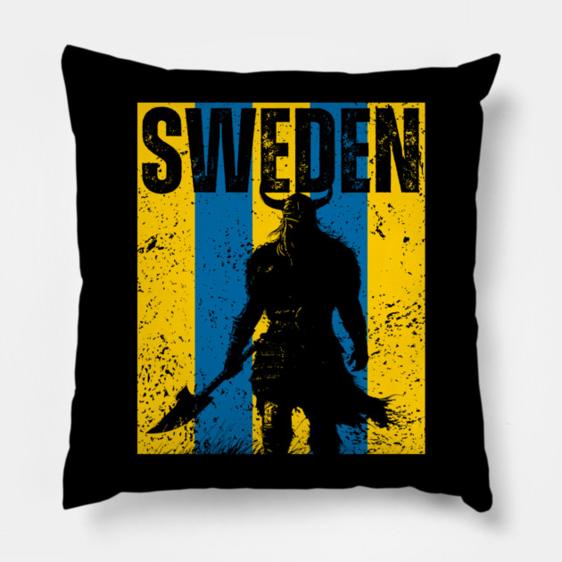 Sweden Flag - Retro Viking Design Pillow by TuncGK