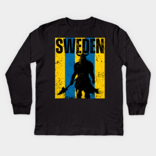Sweden Flag - Retro Viking Design Kids Long Sleeve T-Shirt