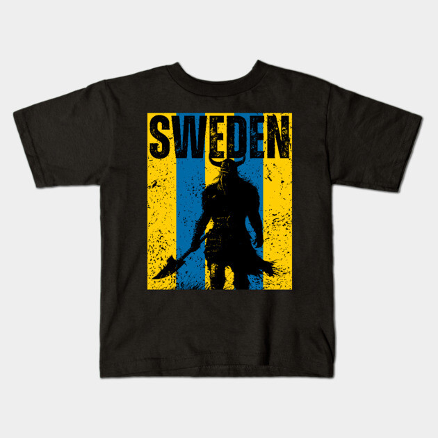 Sweden Flag - Retro Viking Design Kids T-Shirt by TuncGK