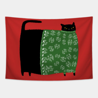 Chonky Christmas Sweater Cat Tapestry