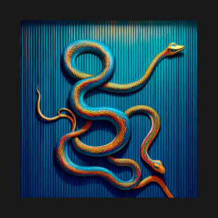Colorful Snake on Blue T-Shirt