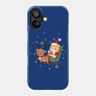 Christmas Cat Riding Santa Sleigh Phone Case