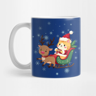 Christmas Cat Riding Santa Sleigh Mug