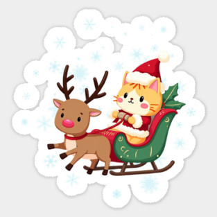 Christmas Cat Riding Santa Sleigh Sticker