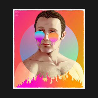 Neon Heat Hairy Chest Hannibal Wearing Melting Sunglasses T-Shirt
